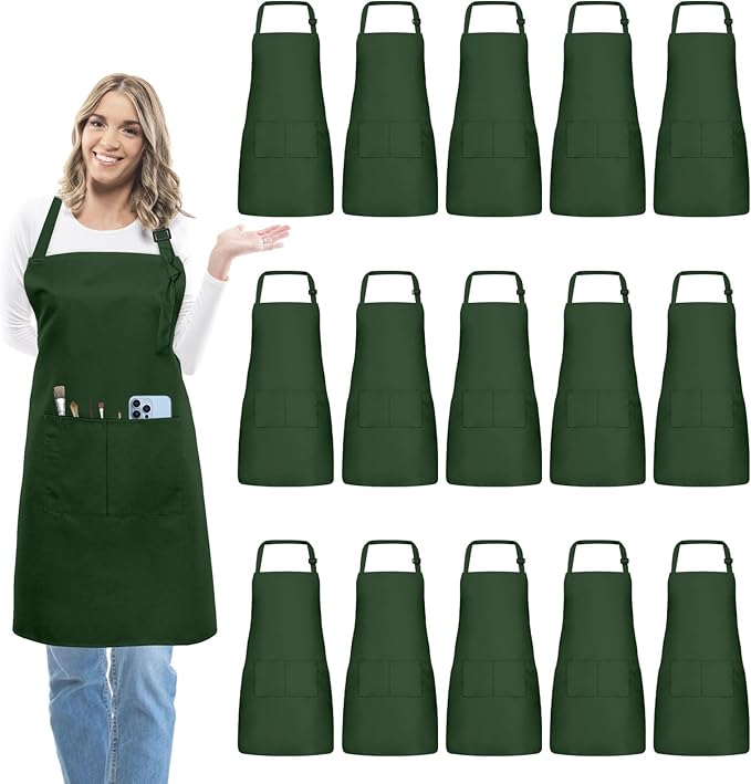15 Pcs Adult Aprons Bulk with Pockets Adjustable Bib Chef Apron by IMERAGO