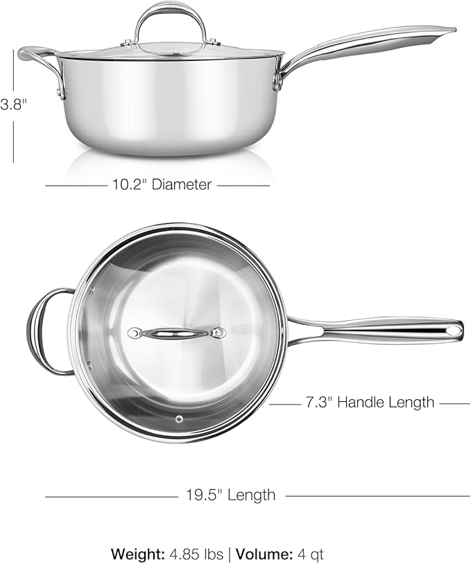 KEAWELL K3 Premium 4-Quart Tri-Ply Stainless Steel Sauté Pan - Image 4