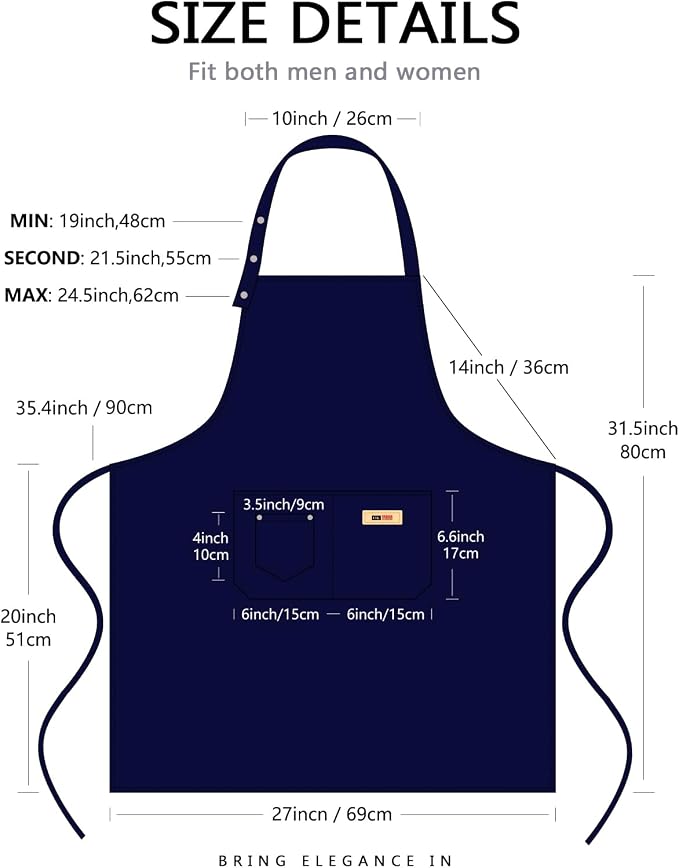 Yuubin Extra Large Aprons for Men Adjustable Button Apron - Image 6