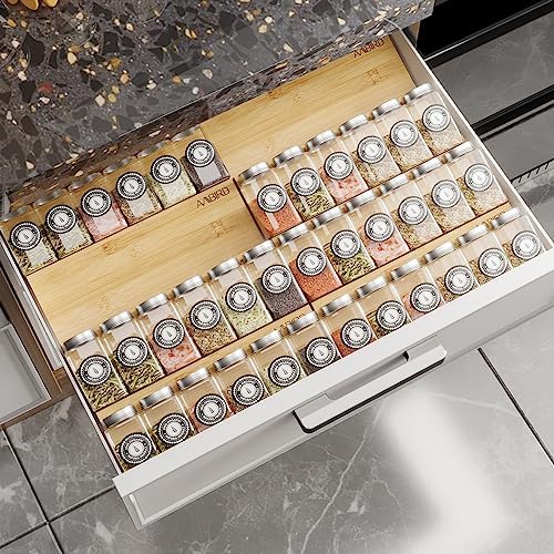 AMBIRD Bamboo Spice Drawer Organizer with Non-slip Mat,4 Tier - 2 Set