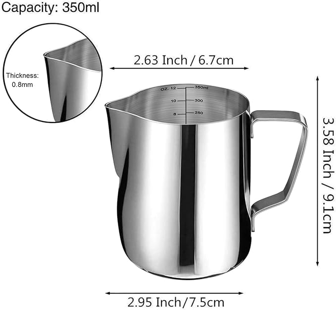 SIKEMAY Milk Frothing Pitcher Cup, 12oz/350ML Milk Frother Cup Stainless Steel - Image 2