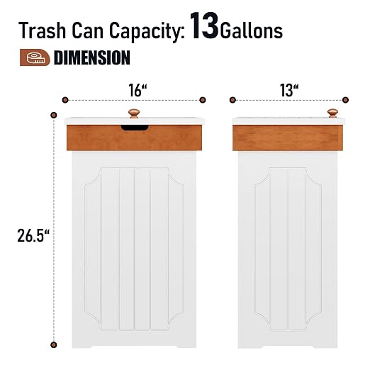 Function Home Trash Can Cabinet, 13 Gallon Kitchen Garbage Can, Wood Recycling - Image 4