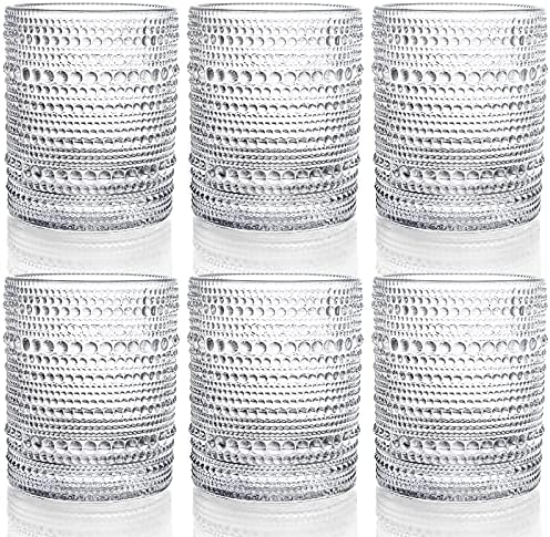 ZOOFOX Set of 6 Romantic Water Glasses, 12 oz Hobnail Glasses Tumbler