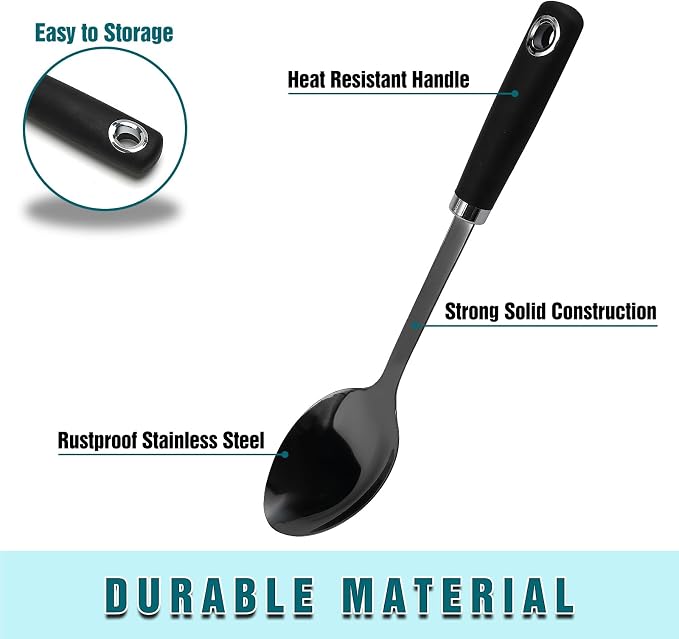 304 Stainless Steel Cooking Spoon, 14 Inch Solid Basting Spoon - Image 2