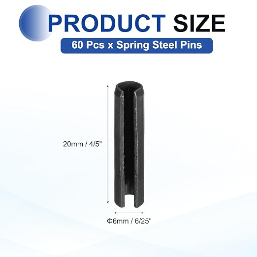 MECCANIXITY 60Pcs Slotted Split Roll Pins 6/25 Inch Dia. 4/5 Inch Length 65Mn - Image 2