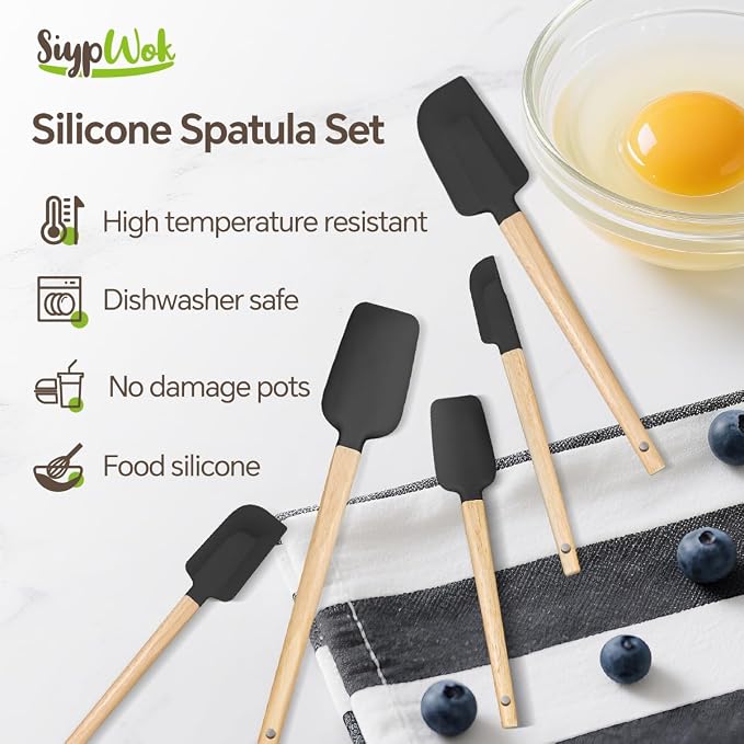 Silicone Spatula Set, Food Grade Rubber Spatula-5 Piece Nonstick Rubber Spatulas - Image 7