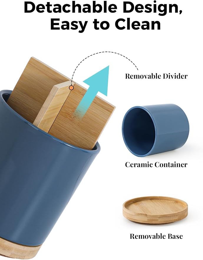 LoeJan 3 Compartment Utensil Holder, Extra Large Utensil Crock, Stable Ceramic - Image 4