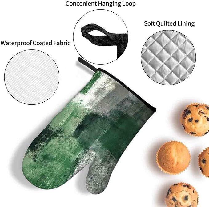 LOKMU Oven Mitts and Pot Holders Set of 3, Emerald Green and Grey White - Image 4
