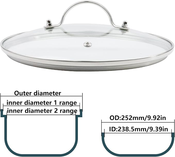 Antrader Tempered Glass Lid, 9.5Inch Cookware Glass Replacement Lid - Image 2