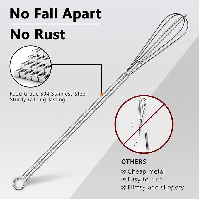 Walfos Long Small Whisks Skinny Little Whisk 10 inch Tiny Mini Whisk - Image 2
