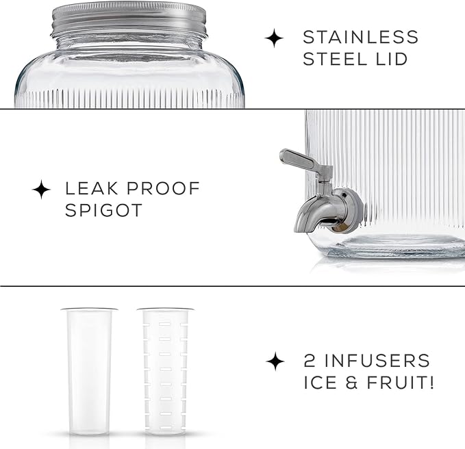 Fluted 1-Gallon Drink Dispenser. Glass Beverage Dispenser - Image 3