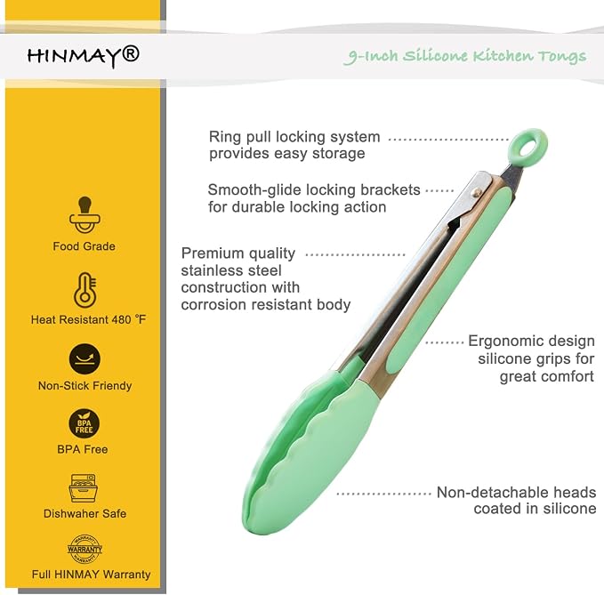 HINMAY Stainless Steel Kitchen Cooking Tongs - Image 2