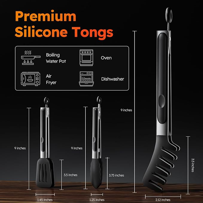 HST Tongs for Cooking with Silicone Tips, Non Stick Kitchen Tongs with Silicone - Image 2