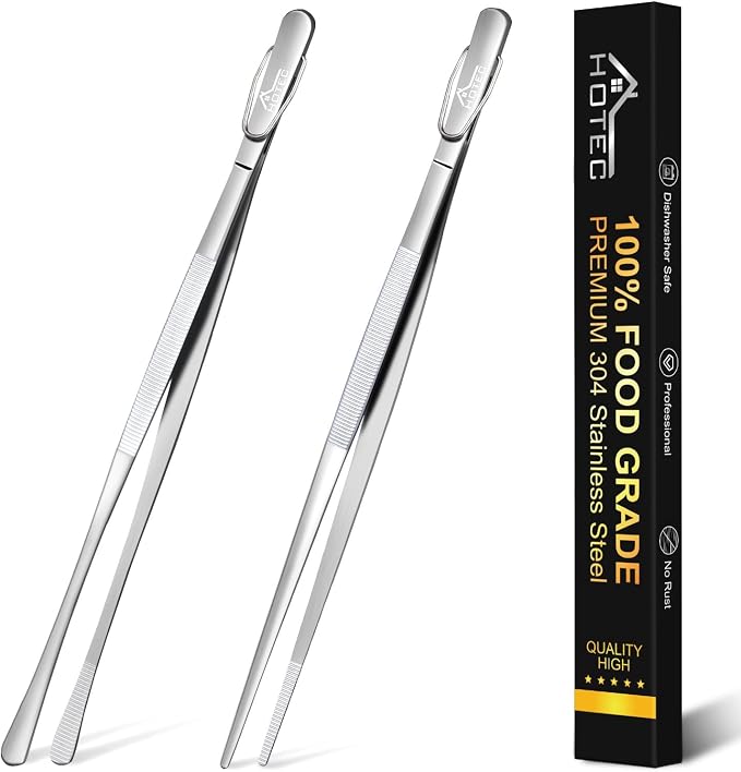 HOTEC Kitchen Tweezers Tongs Stainless Steel Professional Chef Tweezers by Hotec
