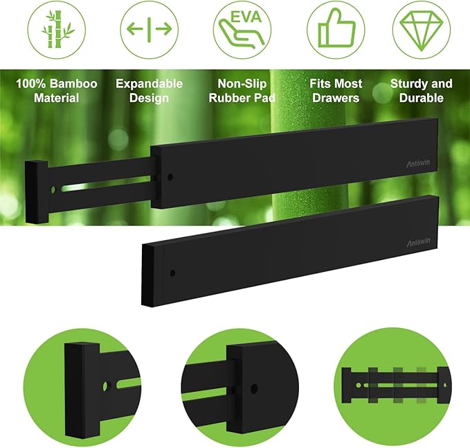 ANTOWIN Bamboo Drawer Dividers Organizers, Expandable Drawer Separators Splitter - Image 2