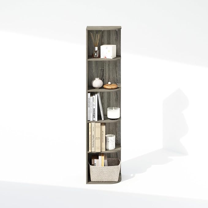 Furinno Reed Corner Shelf, 5-Tier Corner Bookshelf, Book Shelf, Corner Shelves - Image 6