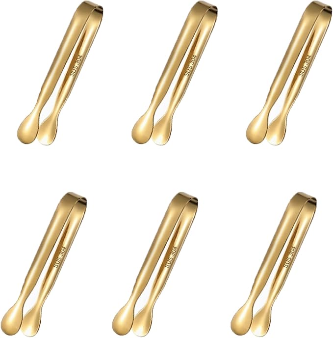 6 PCS Gold Sugar Tongs Set – 304 Stainless Steel Mini Tongs by Letingoo