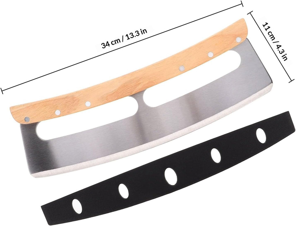 Pizza Rocker Cutter with Stainless Steel Semicircular Blade Wooden