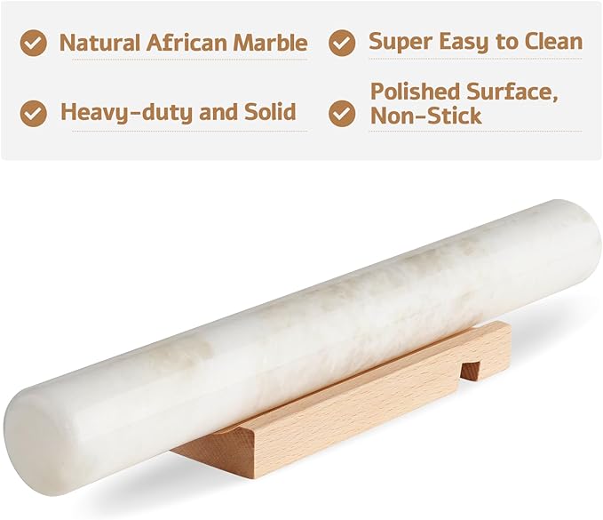 Koville African Natural Marble French Rolling Pin, 16inch Non-Stick Rolling Pin - Image 3