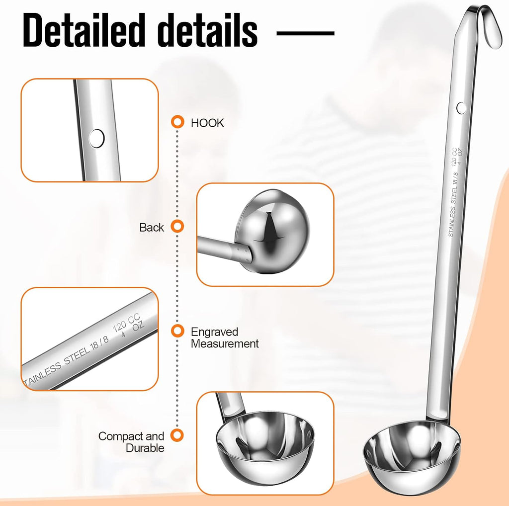 5 Pcs Soup Ladles Stainless Steel Serving Ladle Long Handle, 4 oz