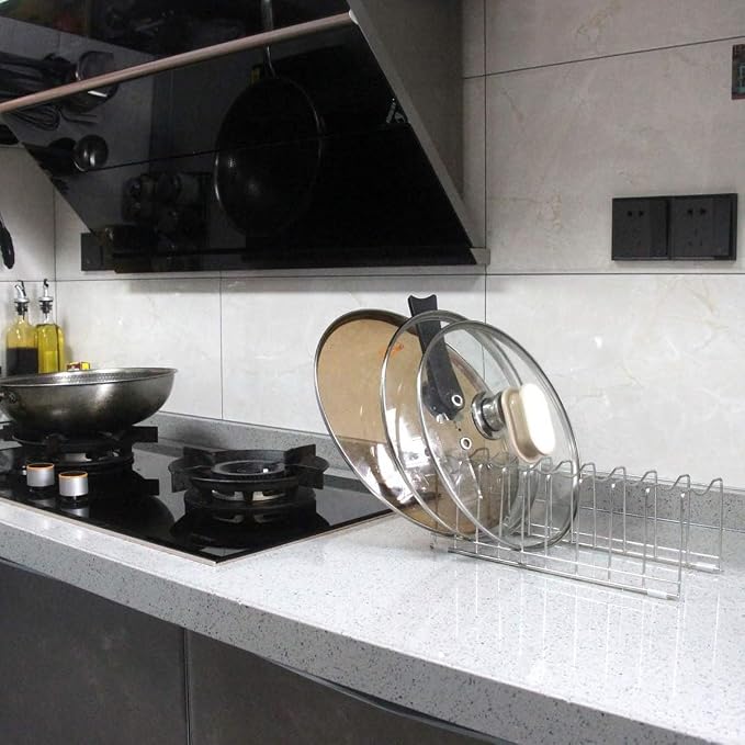 FLSEPAMB Pot Lid Organizer Pan Lid Organizer Kitchen Pot Lid Rack Suitable - Image 8