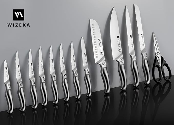 WIZEKA Kitchen Knife Set with Block: 15PCS German Stainless Steel Knife Block - Image 6