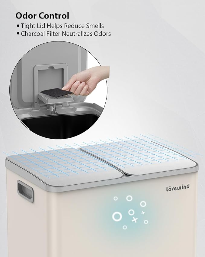 Lovewind Kitchen Trash Can, 2 x 8 Gallon Stainless Steel Trash and Recycle Bin - Image 6