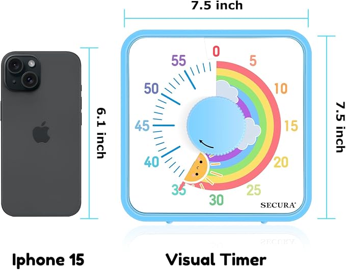 Secura 60-Minute Visual Timer, 7.5 Inch Magnetic Rainbow Countdown Timer - Image 7
