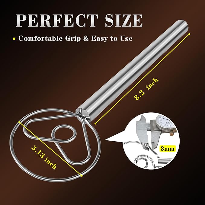 TEEVEA Danish Dough Whisk with Stainless Steel Hook Dutch Style Bread Mixer - Image 3