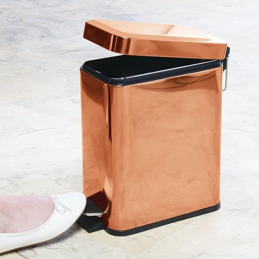 mDesign Small Modern 1.3 Gallon Rectangle Metal Lidded Step Trash Can, Compact - Image 6