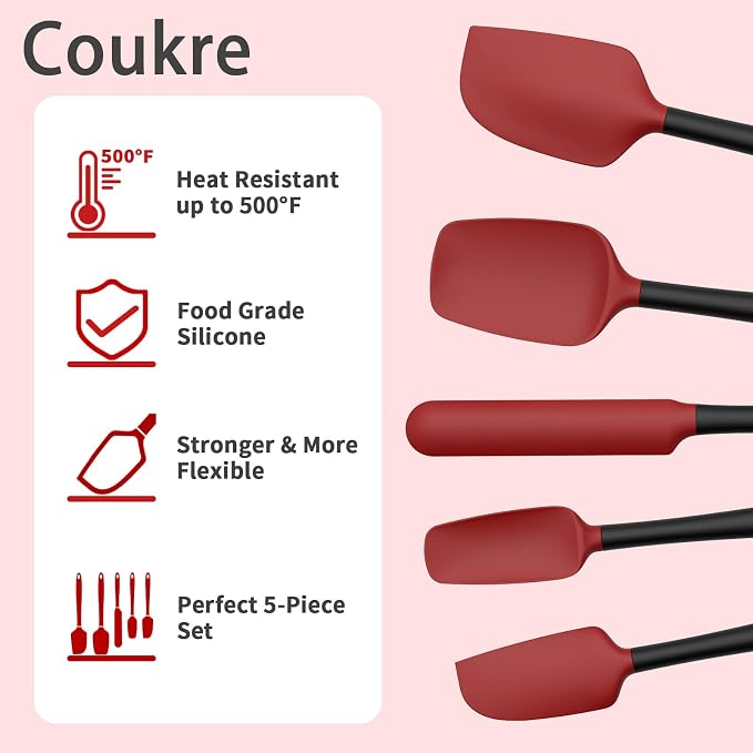 Coukre Silicone Spatula Set of 5, High Temperature Resistant, Food Grade - Image 3