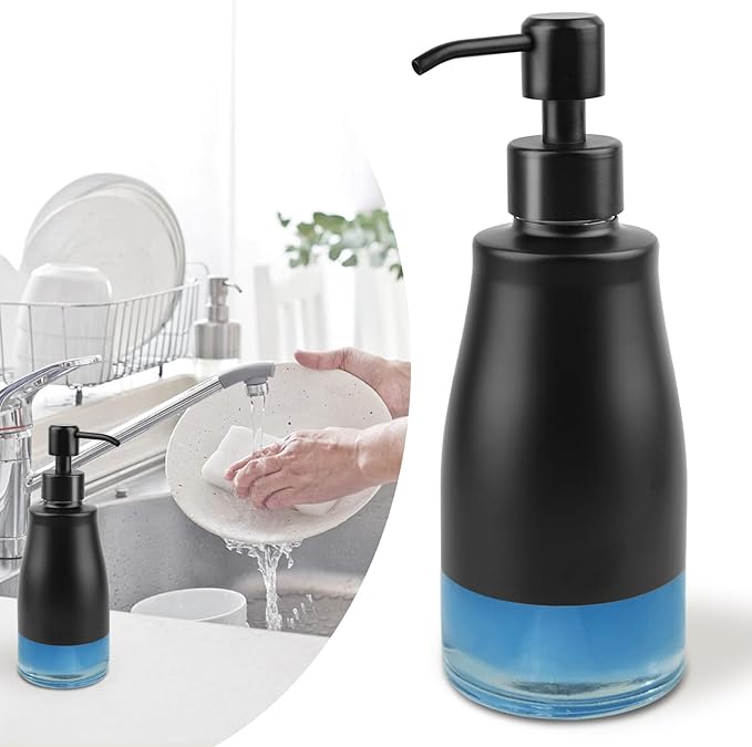 AUMIO Soap Dispenser with Stickers, Stainless Steel Case Glass Liner Hand Pump by AUMIO
