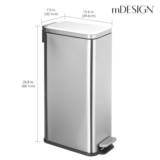 mDesign Slim Metal Rectangle 7.9 Gallon Trash Can - Image 3