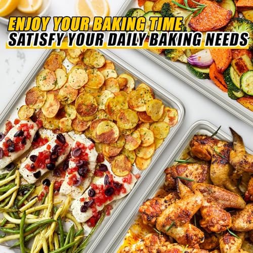 Baking Sheet Pan Set of 3, Commercial Quality Aluminum Cookie Sheets