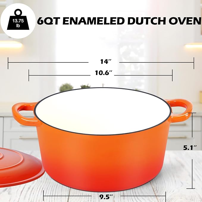 TeamFar Enameled Cast Iron Dutch Oven, 6QT Nonstick Dutch Oven Pot - Image 2