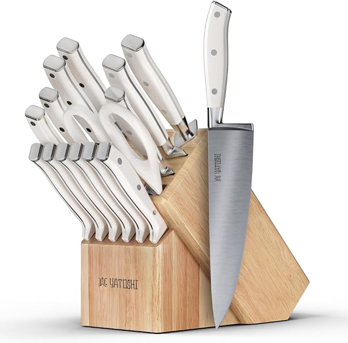 Yatoshi 15 Piece White Knife Block Set by YatoshiKnives