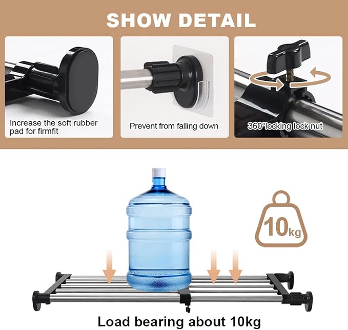 Hershii Expandable Closet Tension Shelf Rod Adjustable Metal Storage Rack - Image 4