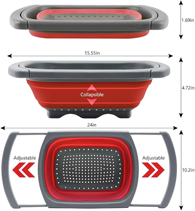 Qimh Colander Collapsible, Over The Sink Veggies/Fruit 6-Quart Strainers and - Image 7