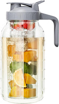 64 oz Glass Pitcher with Lid, Heavy Duty Wide Mouth Mason Jar with Pour Spout by OneDream