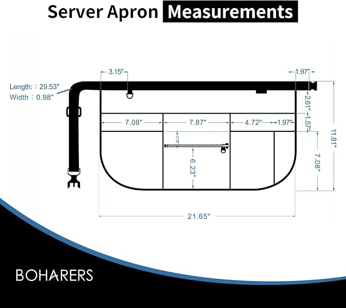 BOHARERS Black Waitress Apron 7 Pockets Server Apron - Image 5