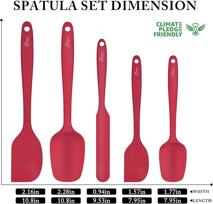 HOTEC Heat Resistant 600℉ BPA-Free Silicone Rubber Spatula Set, Kithchen - Image 3