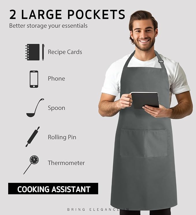 Syntus Apron for Men Women, Adjustable Cooking Kitchen Chef Aprons - Image 4