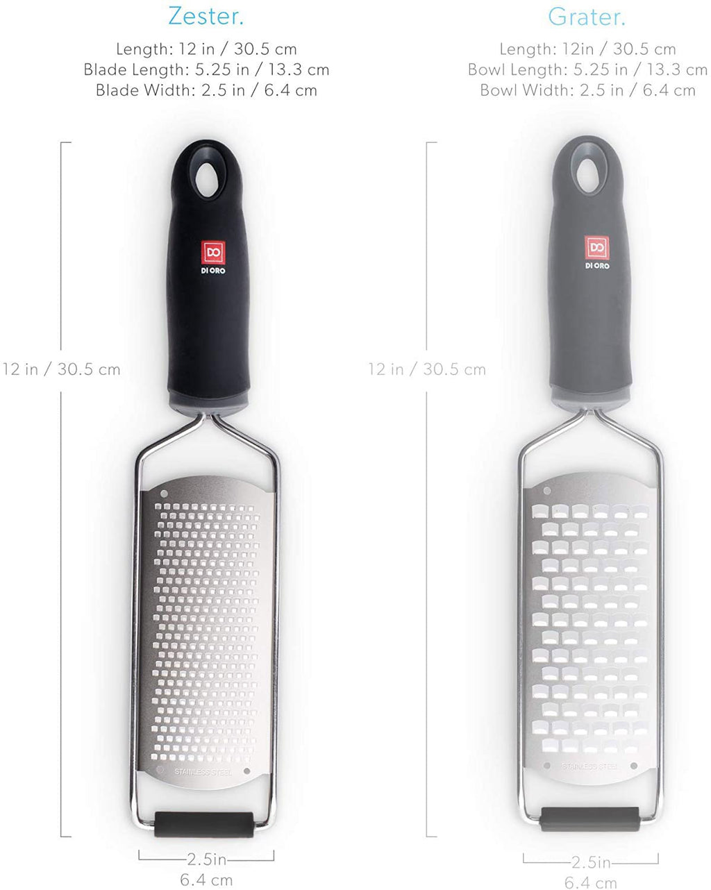 DI ORO Zester Grater - Stainless Steel Lemon Zester with Handle