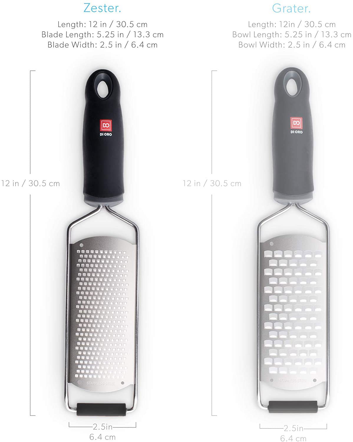 DI ORO Zester Grater - Stainless Steel Lemon Zester with Handle