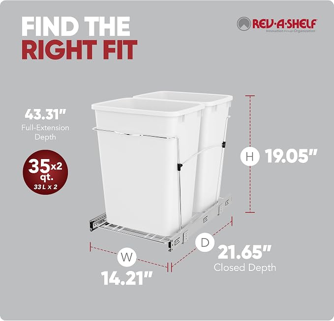 Rev-A-Shelf RV-18KD-11C S Double Pullout Trash Can - Image 3