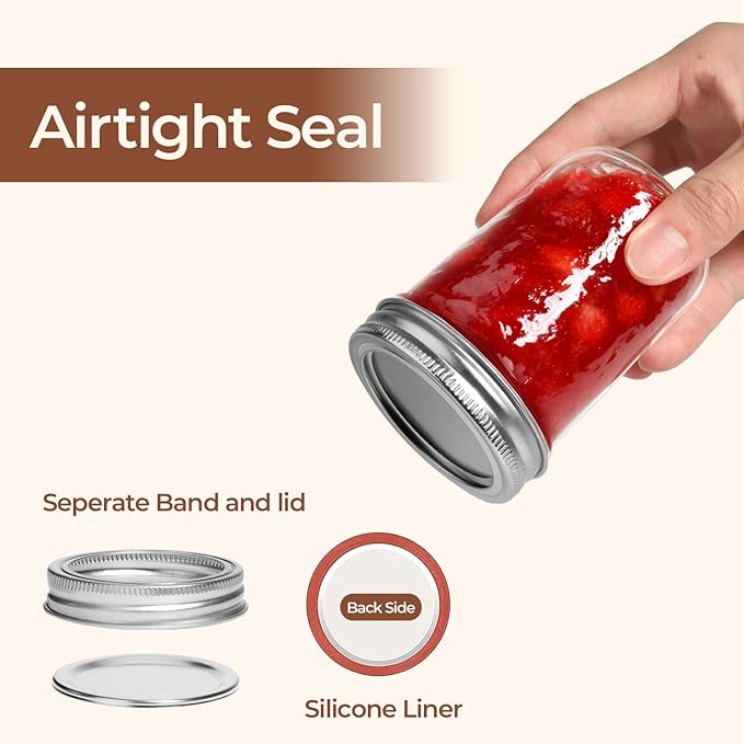 ComSaf Small Mason Jars 8 oz 24Pcs Bulk Set, Half Pint Regular Mouth Mason Jar - Image 3
