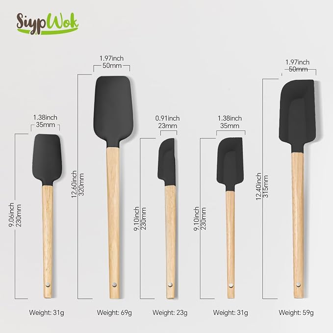Silicone Spatula Set, Food Grade Rubber Spatula-5 Piece Nonstick Rubber Spatulas - Image 2