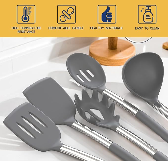 Silicone Cooking Utensil Set, Fungun Non-stick Kitchen Utensil 24 Pcs Cooking - Image 2