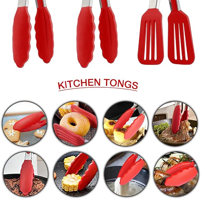 9 Inch Small Kitchen Tongs Set of 3, Silicone Cooking Tongs - Image 5