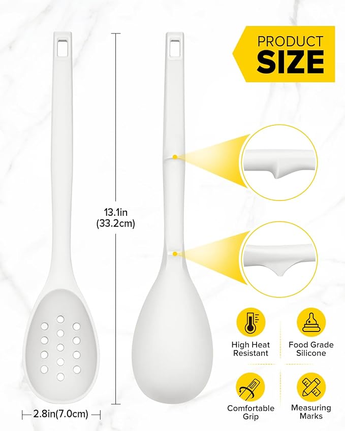 Pack of 2 Silicone Cooking Spoons, Non Stick Solid Kitchen Spoon - Image 2